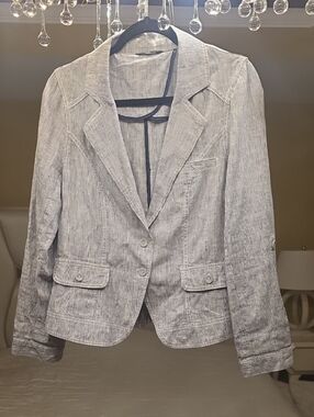 Women's Light Gray Tailored Blazer - Classic Notch Collar Size M